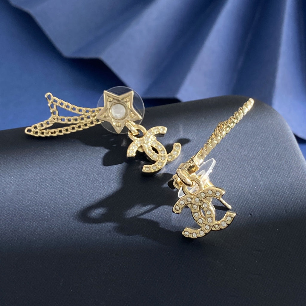 Double-C Emblem Crystal-Accent Stud Earrings – Star Detail – Design 005 side detail