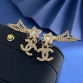 Double-C Emblem Crystal-Accent Stud Earrings – Star Detail – Design 005 main product view