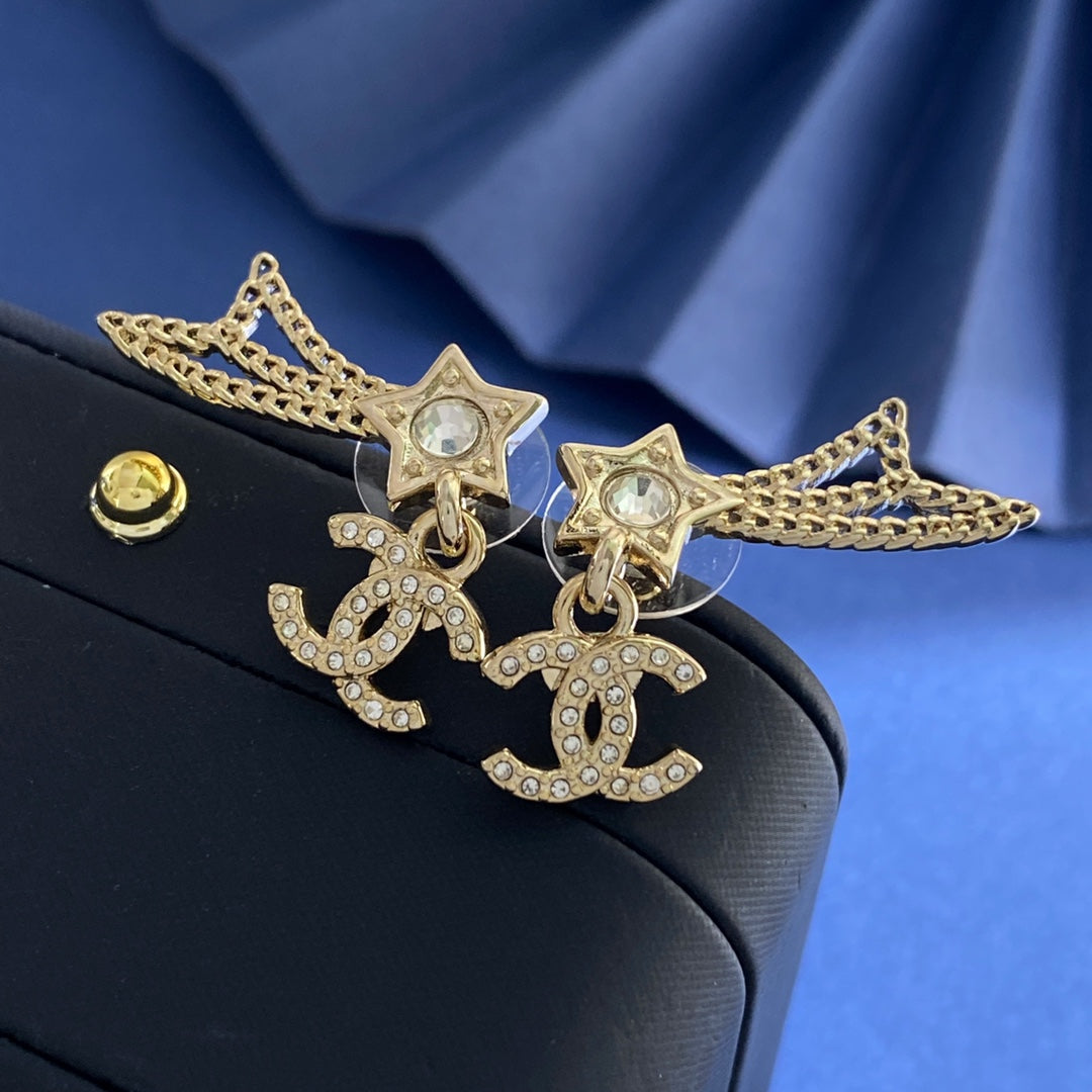 Double-C Emblem Crystal-Accent Stud Earrings – Star Detail – Design 005 main product view