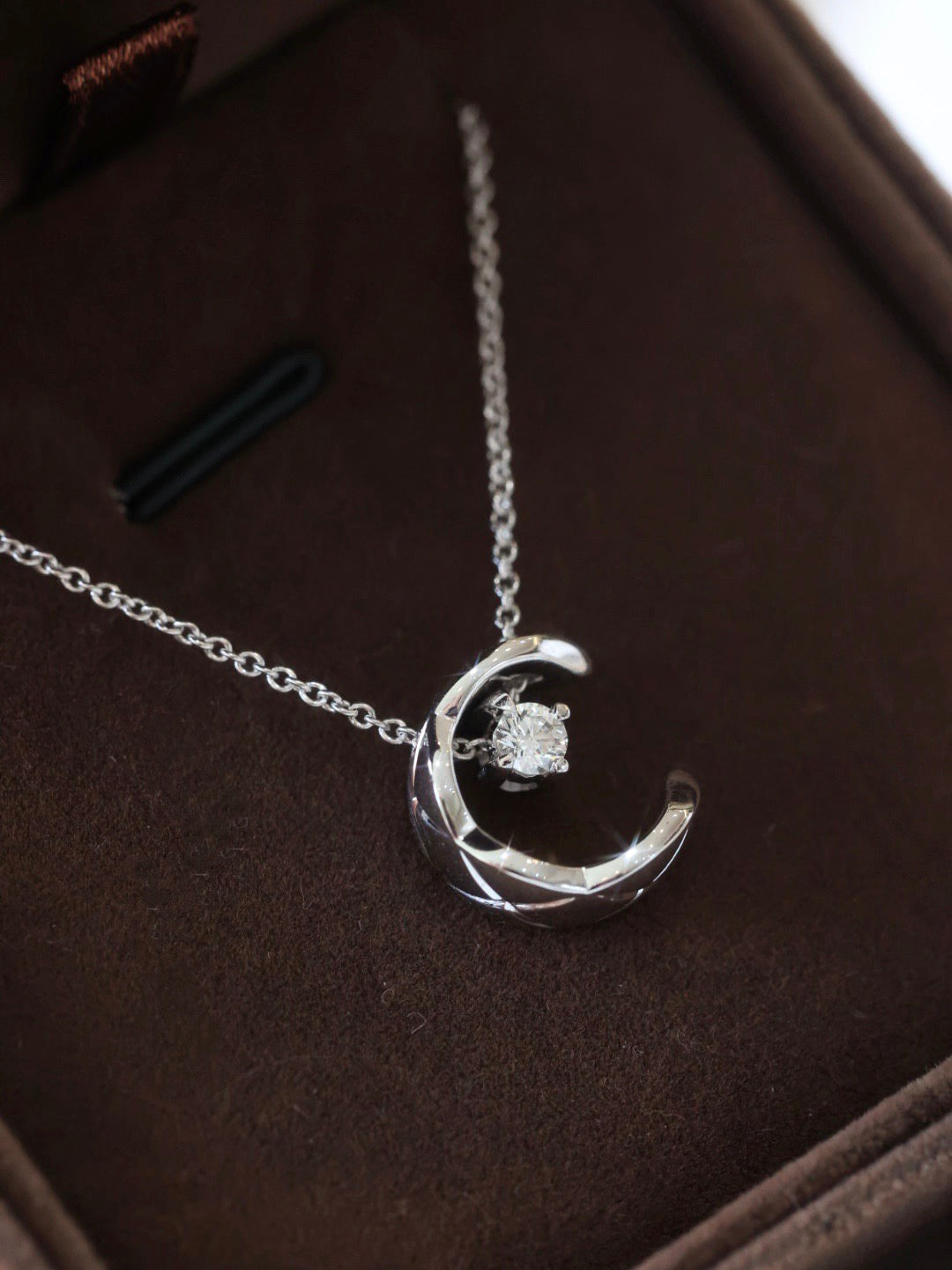 Signature Emblem Pendant Necklace in Silver-Tone – White Detail main product view