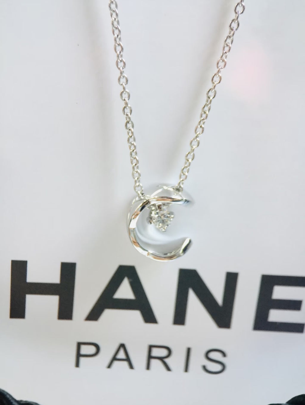 Signature Emblem Pendant Necklace in Silver-Tone – White Detail front product view