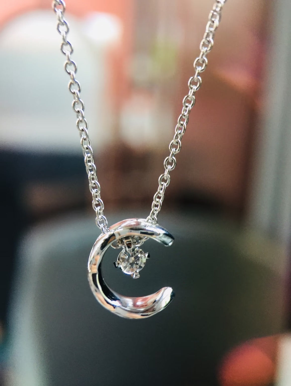 Signature Emblem Pendant Necklace in Silver-Tone – White Detail detail view