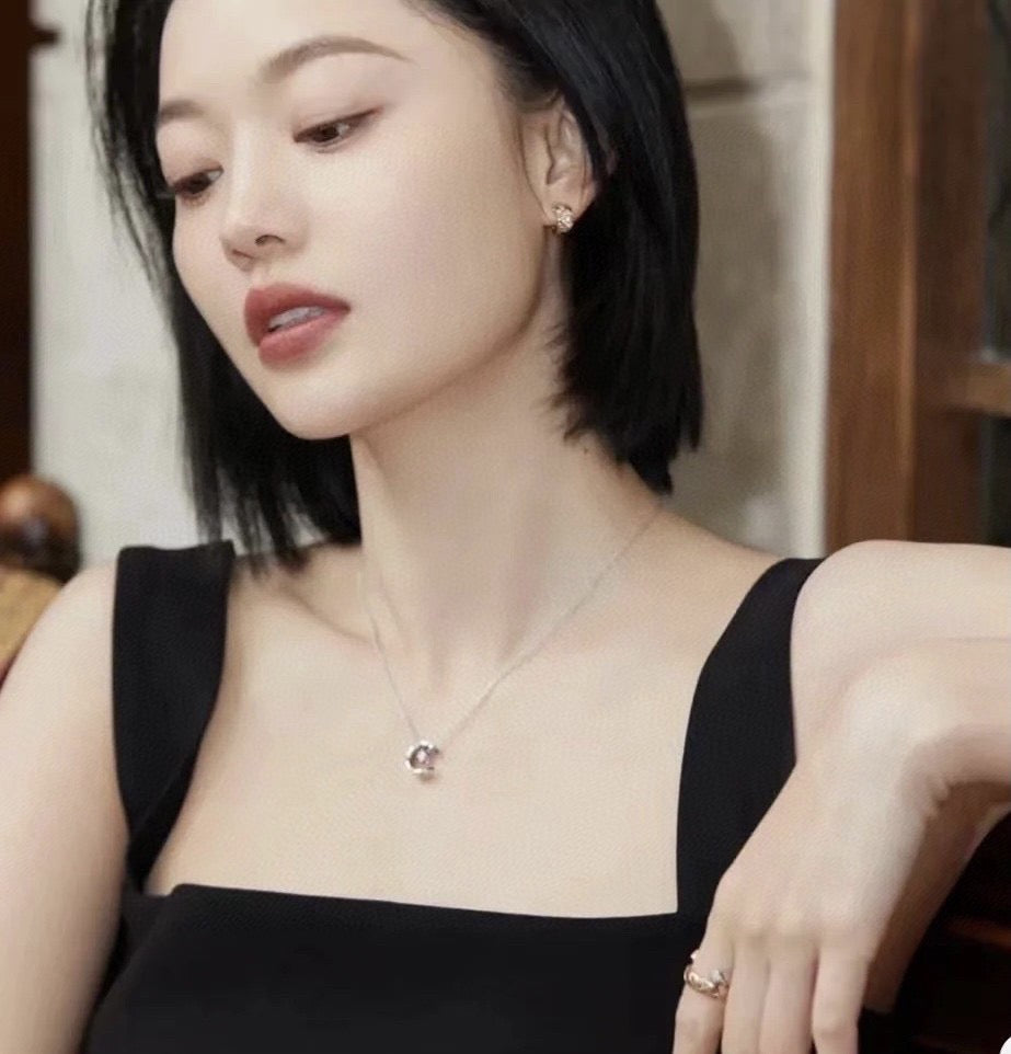 Signature Emblem Pendant Necklace in Silver-Tone – White Detail main product view