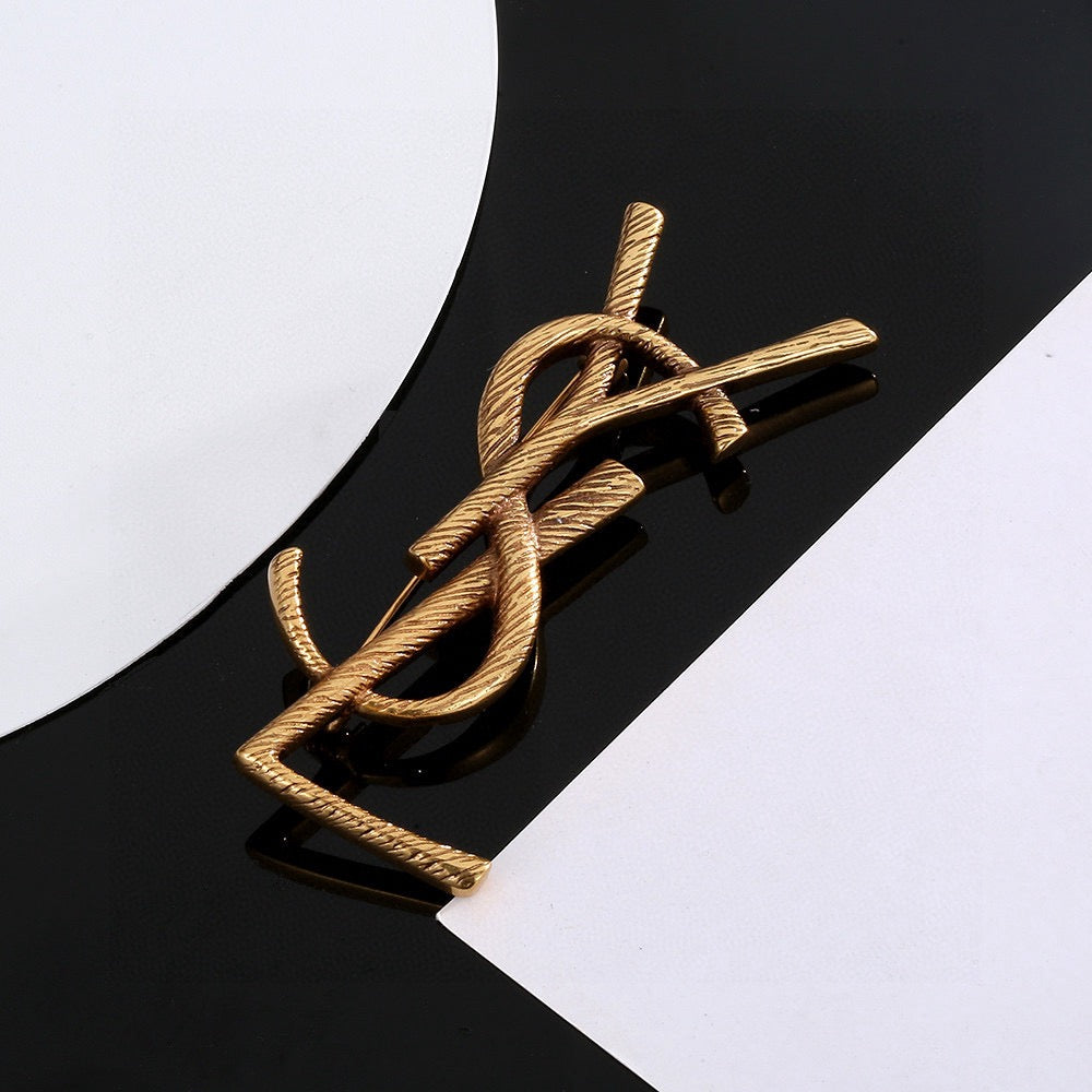 Geometric Emblem Brooch in Polished Metal-Tone – Design 007 styled product view