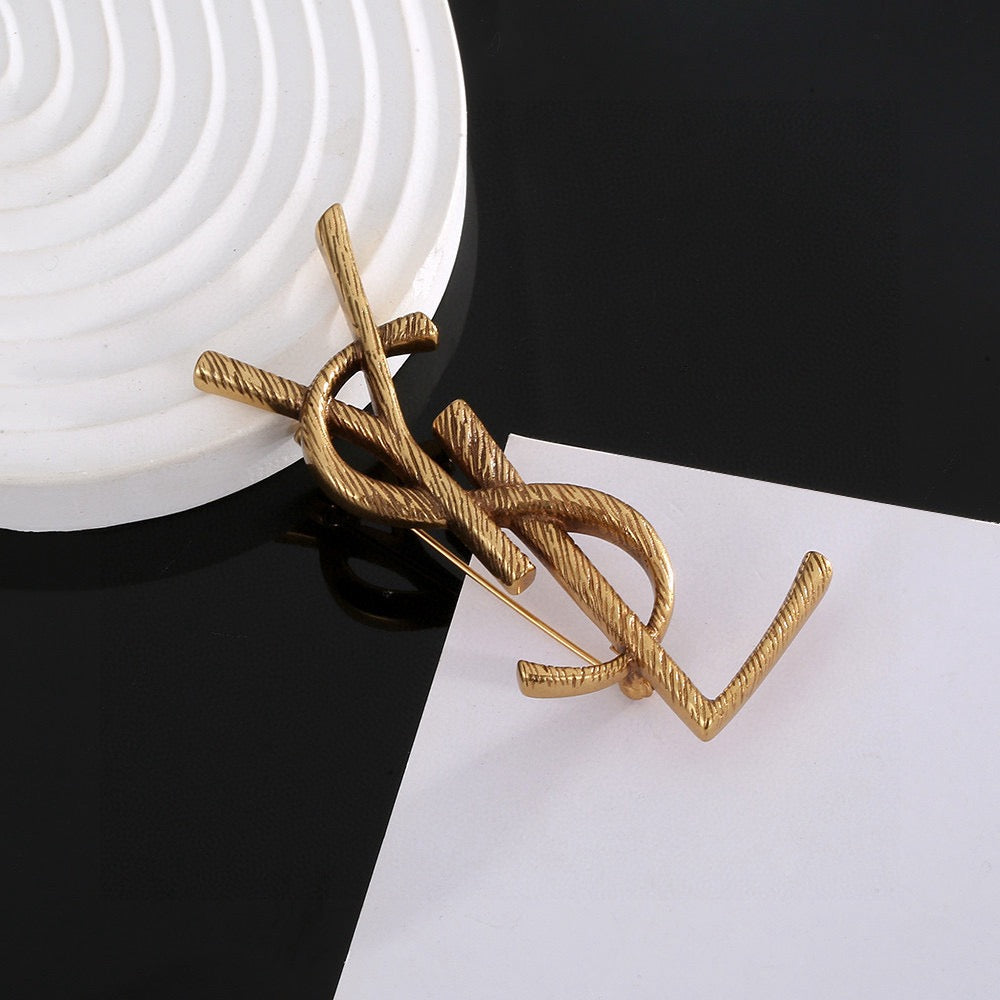 Geometric Emblem Brooch in Polished Metal-Tone – Design 013 detail view