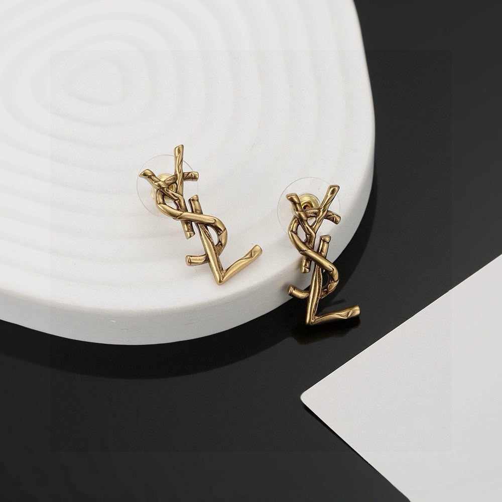Geometric Emblem Stud Earrings in Gold-Tone – Design 002 main product view