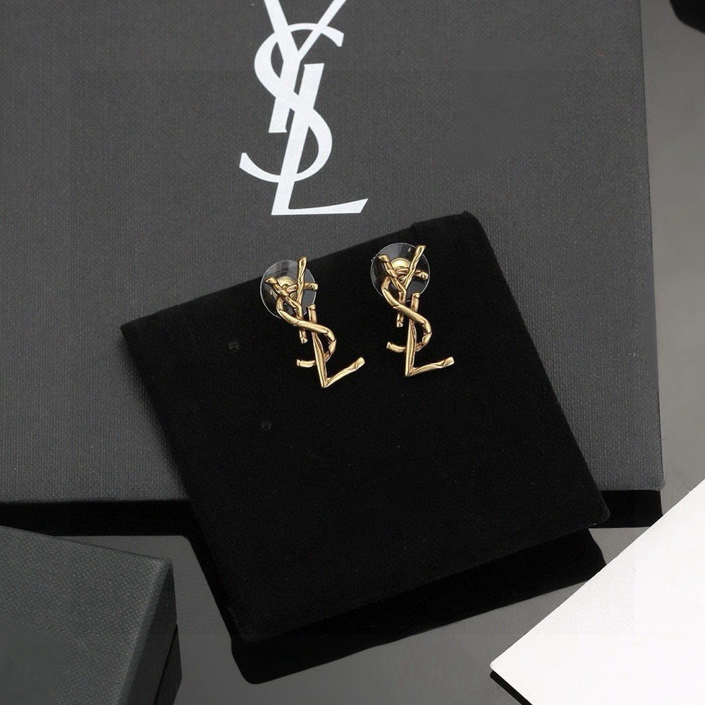 Geometric Emblem Stud Earrings in Gold-Tone – Design 011 detail view
