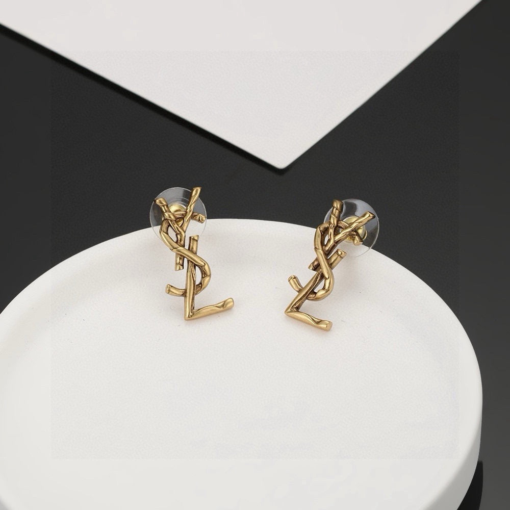 Geometric Emblem Stud Earrings in Gold-Tone – Design 002 side detail