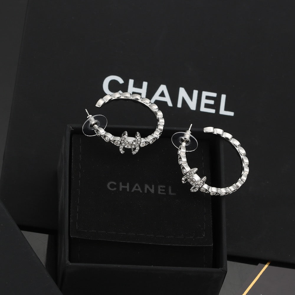 Signature Emblem Crystal-Accent Stud Earrings – Red Detail – Design 003 front product view