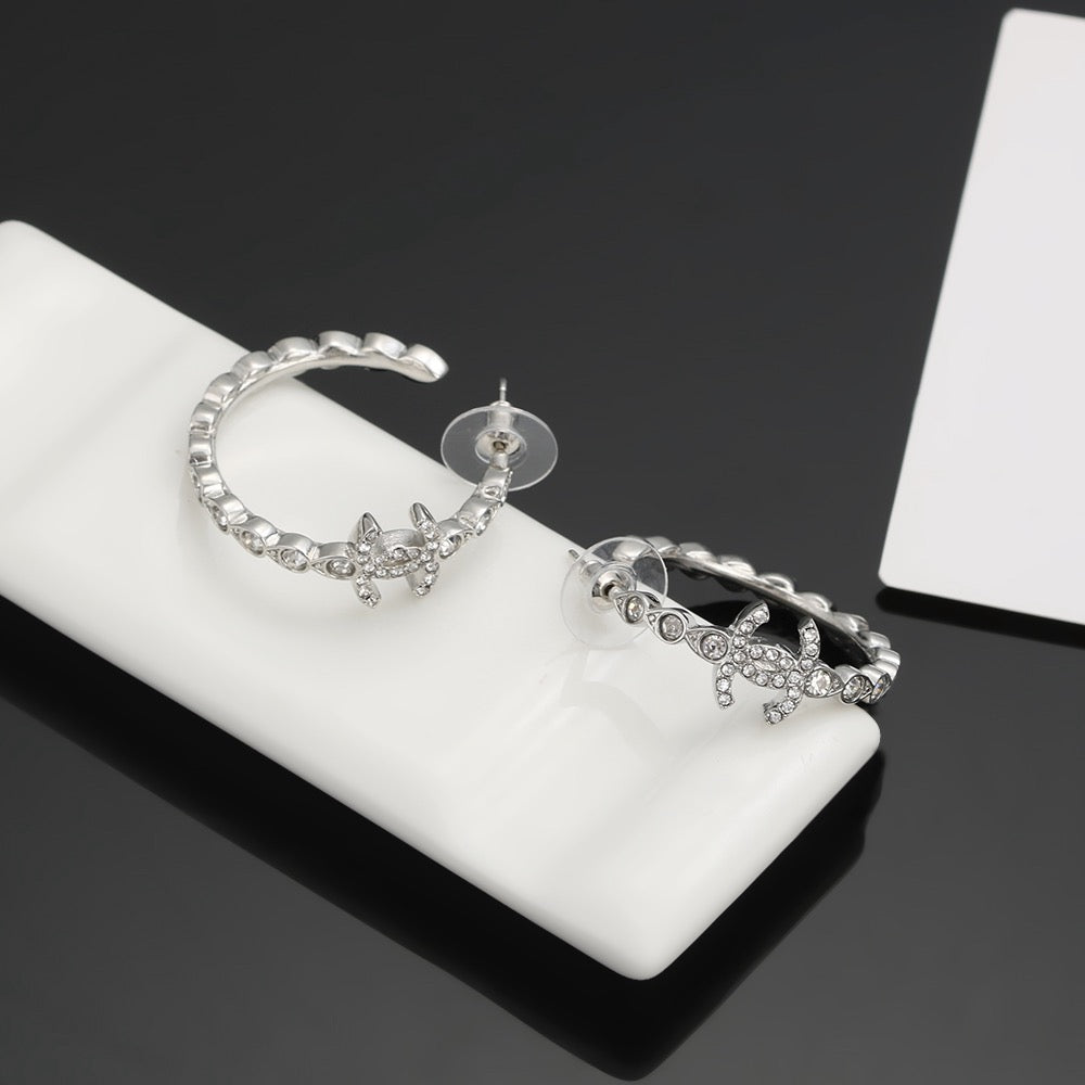 Signature Emblem Crystal-Accent Stud Earrings – Red Detail – Design 007 detail view