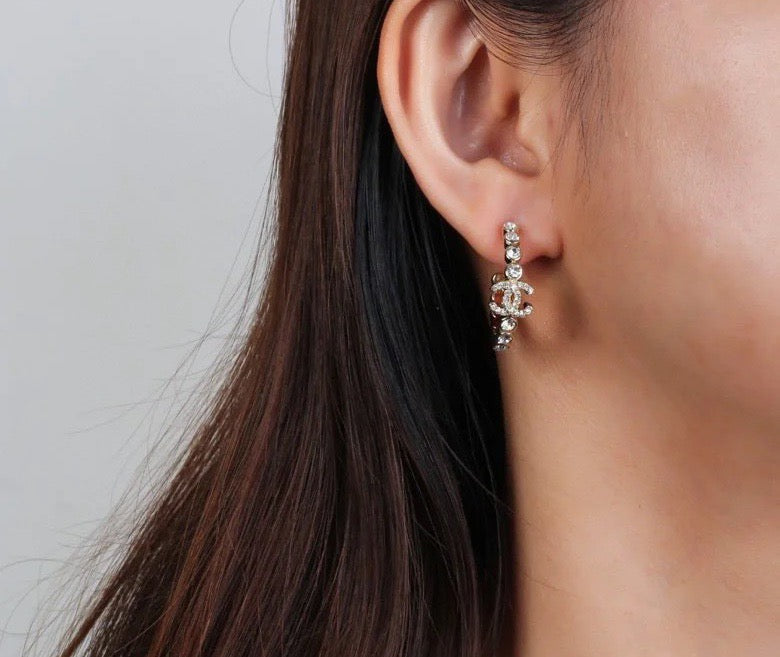 Signature Emblem Crystal-Accent Stud Earrings – Red Detail – Design 007 front product view