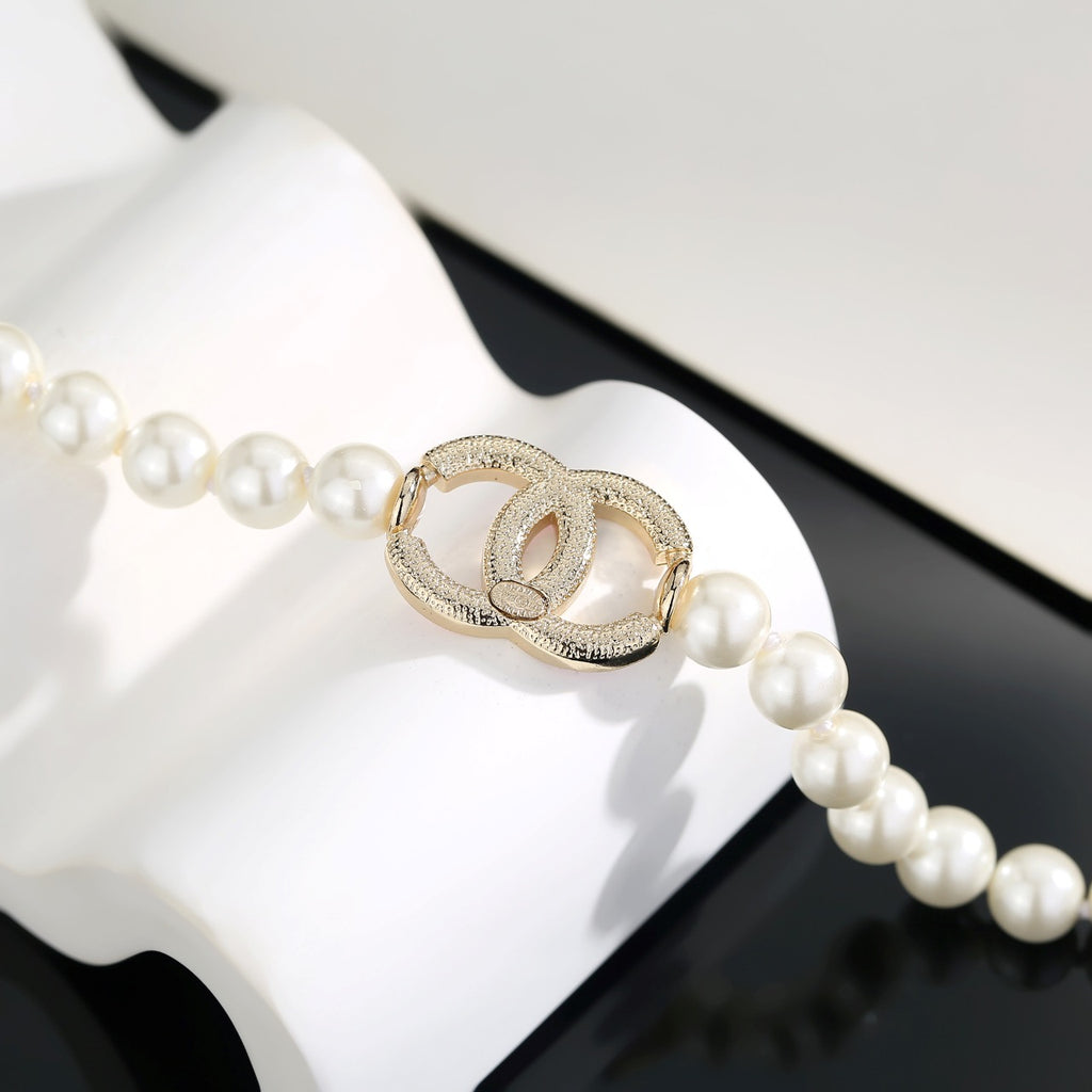 Double-C Emblem Pearl-Detail Pendant Necklace – Pearl Detail – Design 037 main product view