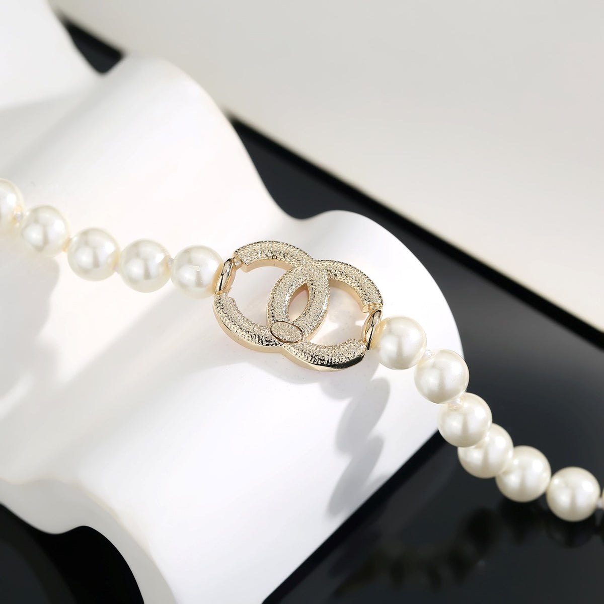Double-C Emblem Pearl-Detail Pendant Necklace – Pearl Detail – Design 102 main product view
