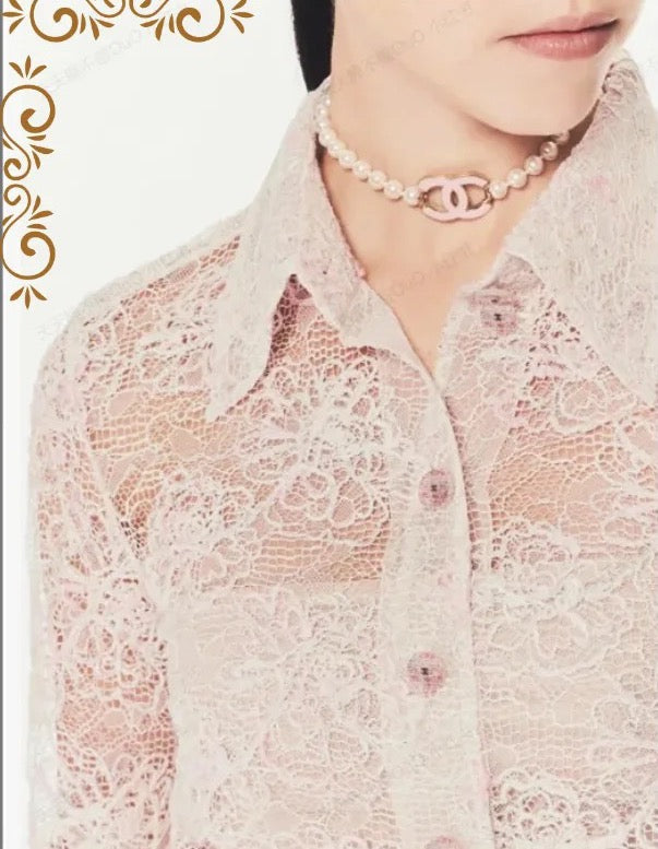 Double-C Emblem Pearl-Detail Pendant Necklace – Pearl Detail – Design 037 styled product view