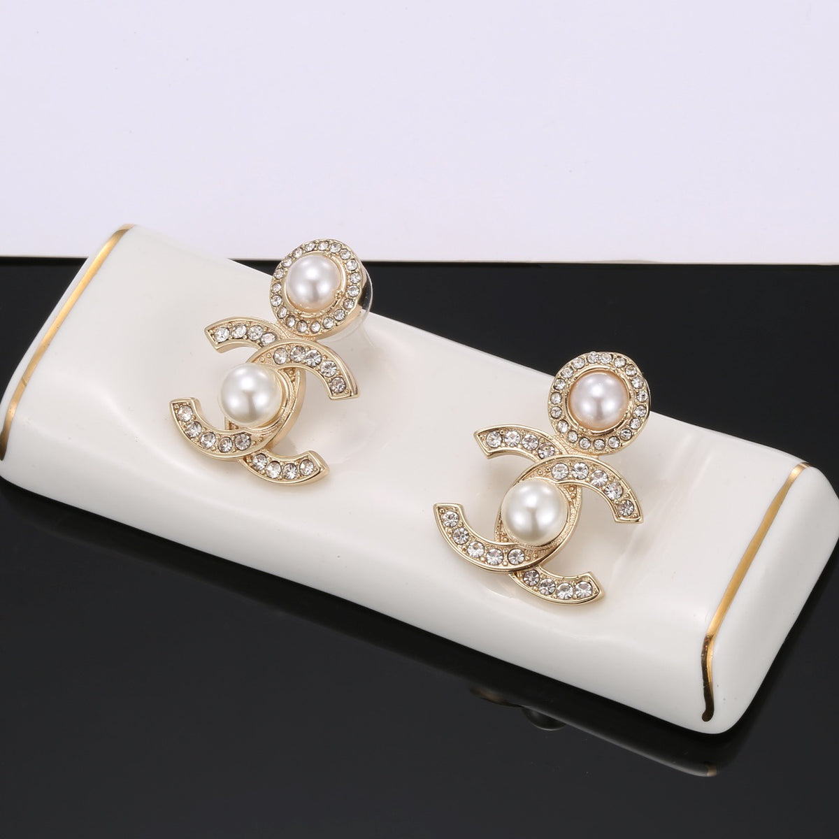Signature Emblem Stud Earrings in Polished Metal-Tone – Design 085 main product view