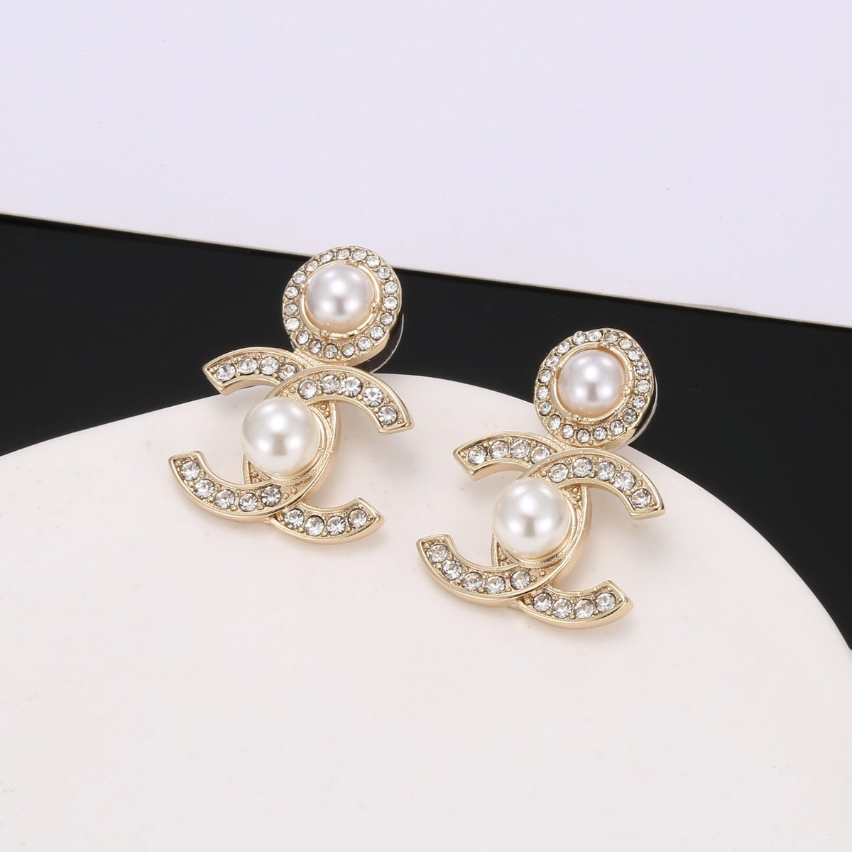 Signature Emblem Stud Earrings in Polished Metal-Tone – Design 085 side detail