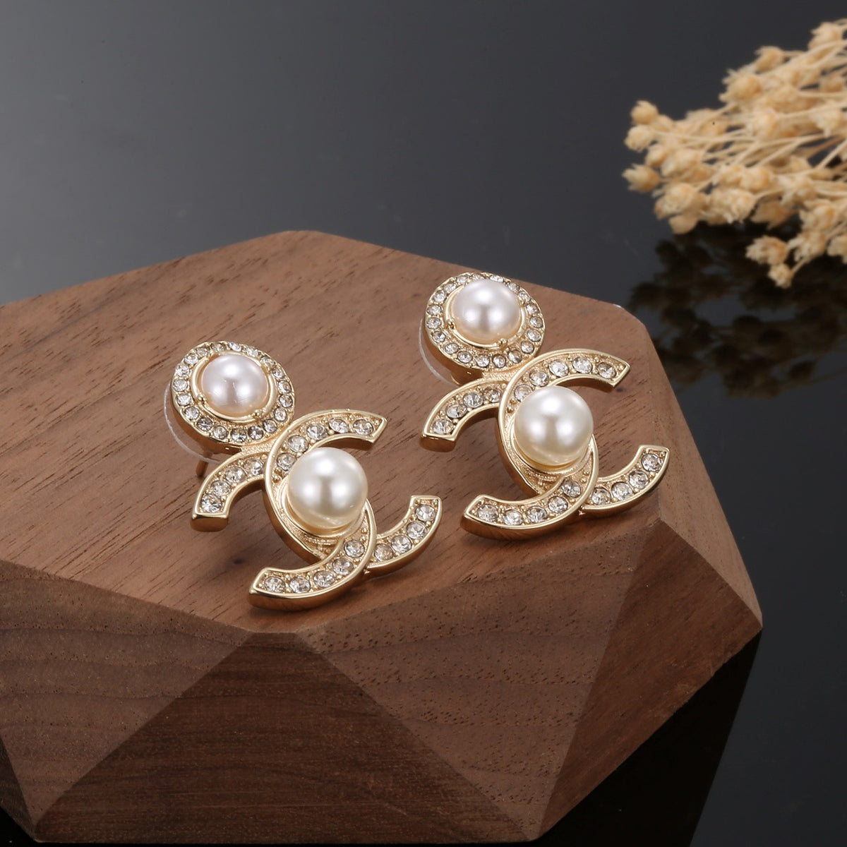 Signature Emblem Stud Earrings in Polished Metal-Tone – Design 022 styled product view