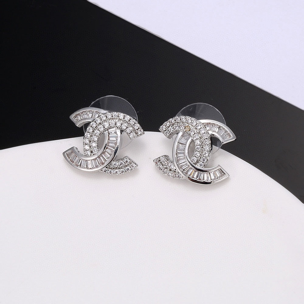 Letter Stud Earrings in Silver-Tone – Design 005 front product view