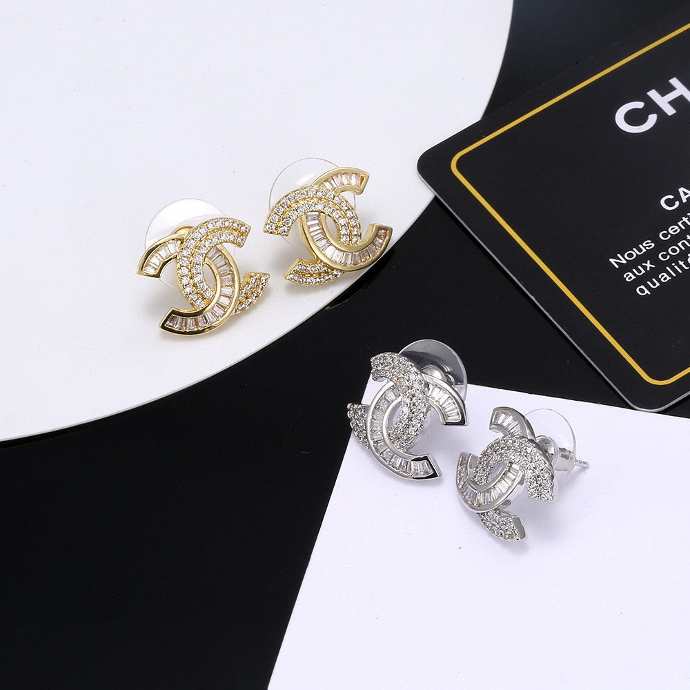 Letter Stud Earrings in Silver-Tone – Design 005 main product view