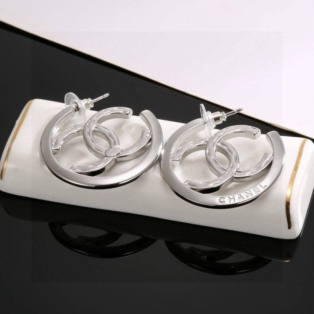 Letter Stud Earrings in Silver-Tone – Design 001 front product view