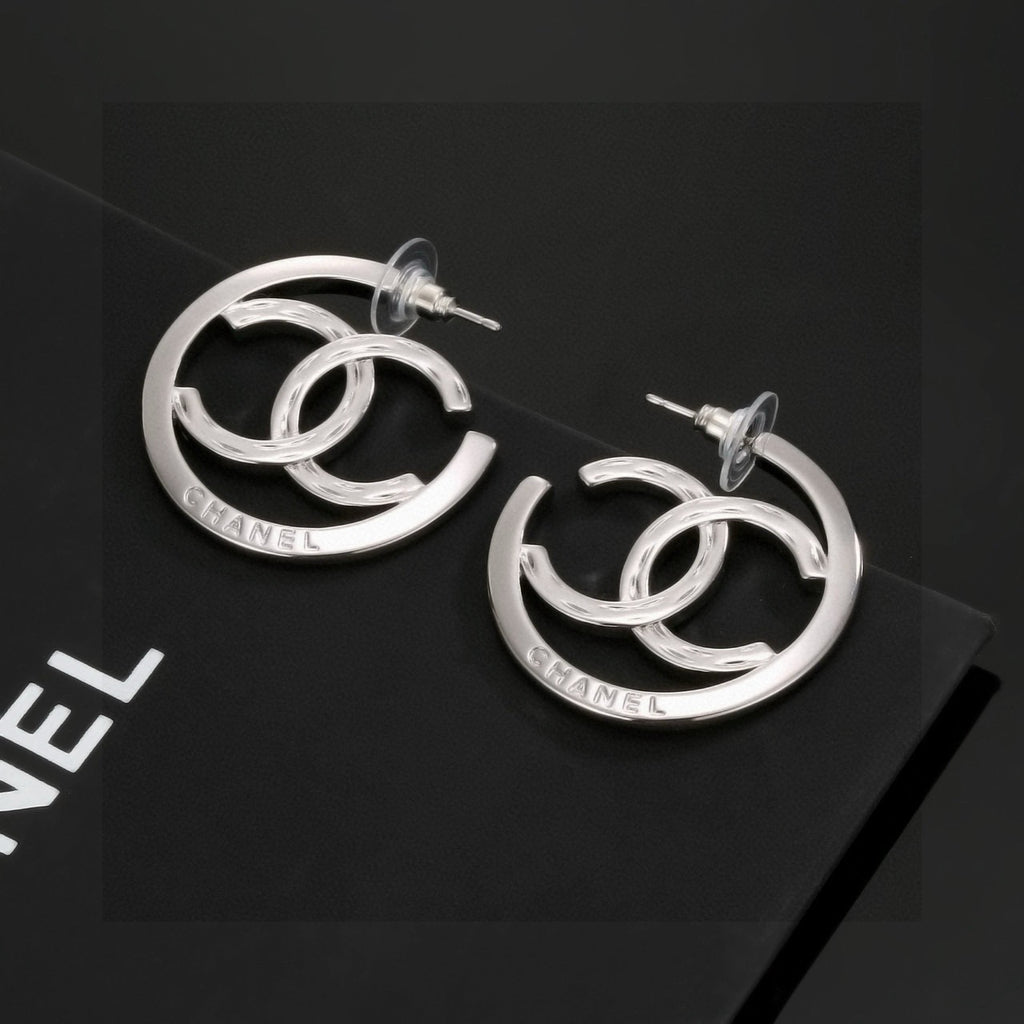 Letter Stud Earrings in Silver-Tone – Design 001 front product view