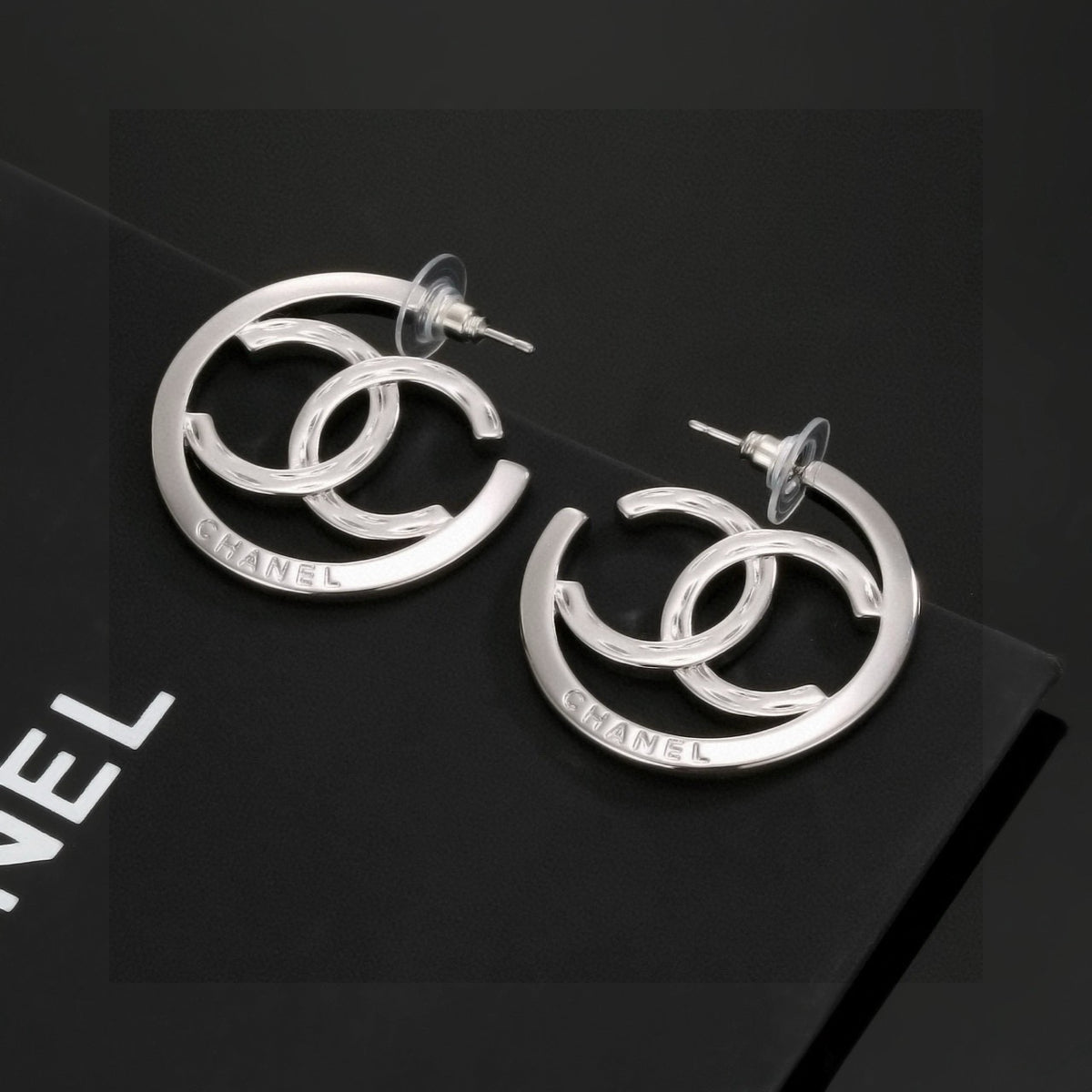 Letter Stud Earrings in Silver-Tone – Design 004 front product view