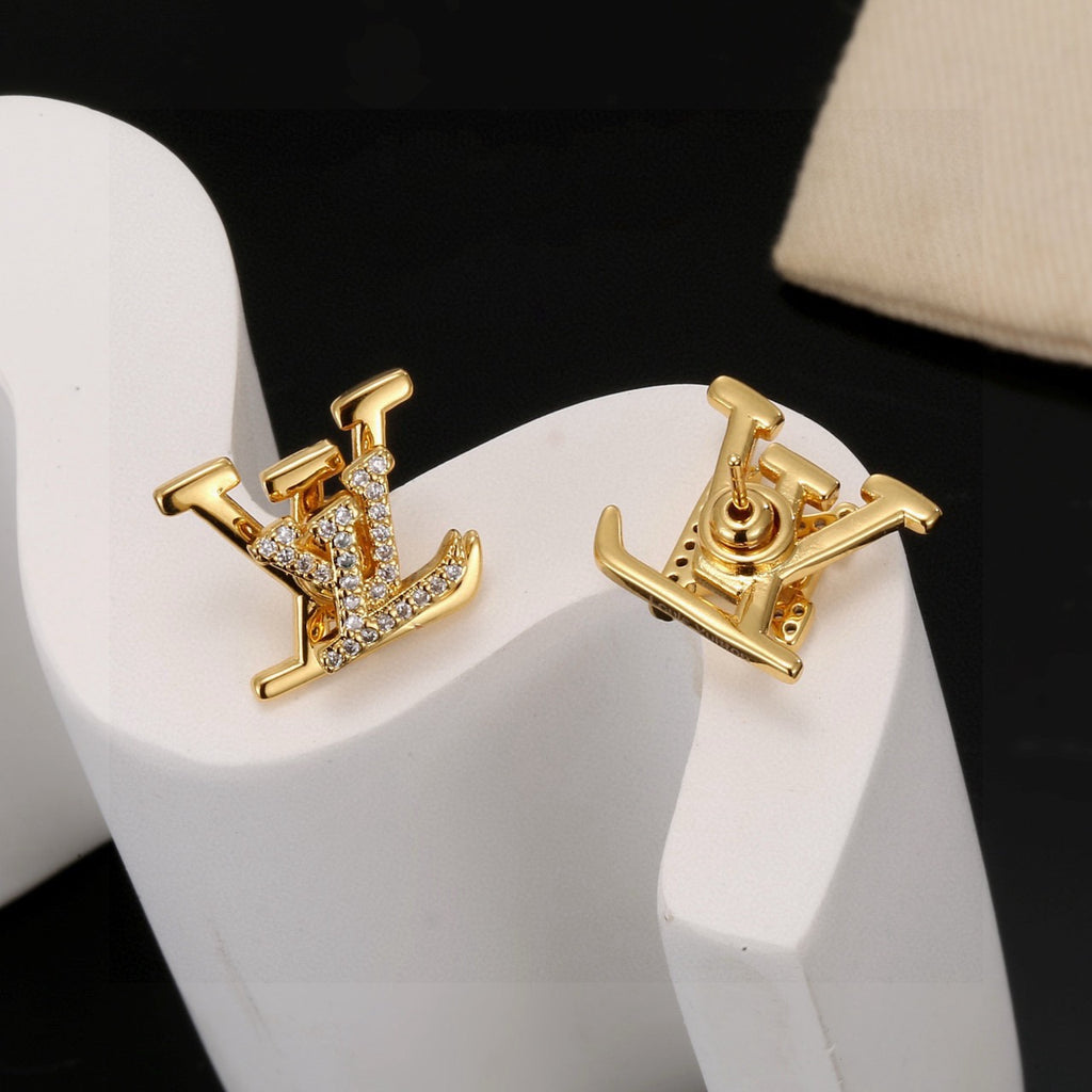 Letter Emblem Stud Earrings in Gold-Tone – Design 005 side detail