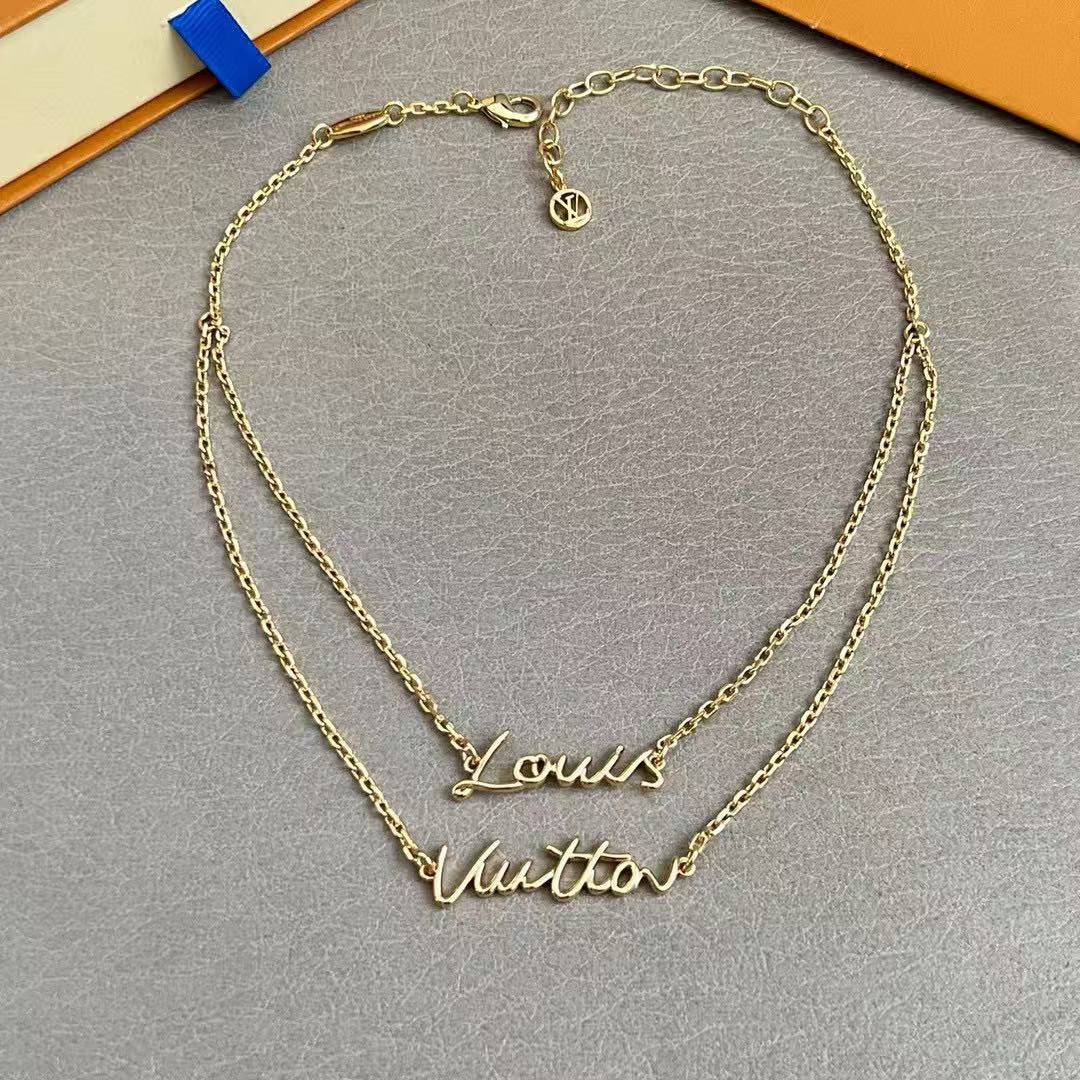 Letter Emblem Pendant Necklace in Polished Metal-Tone – Design 014 styled product view