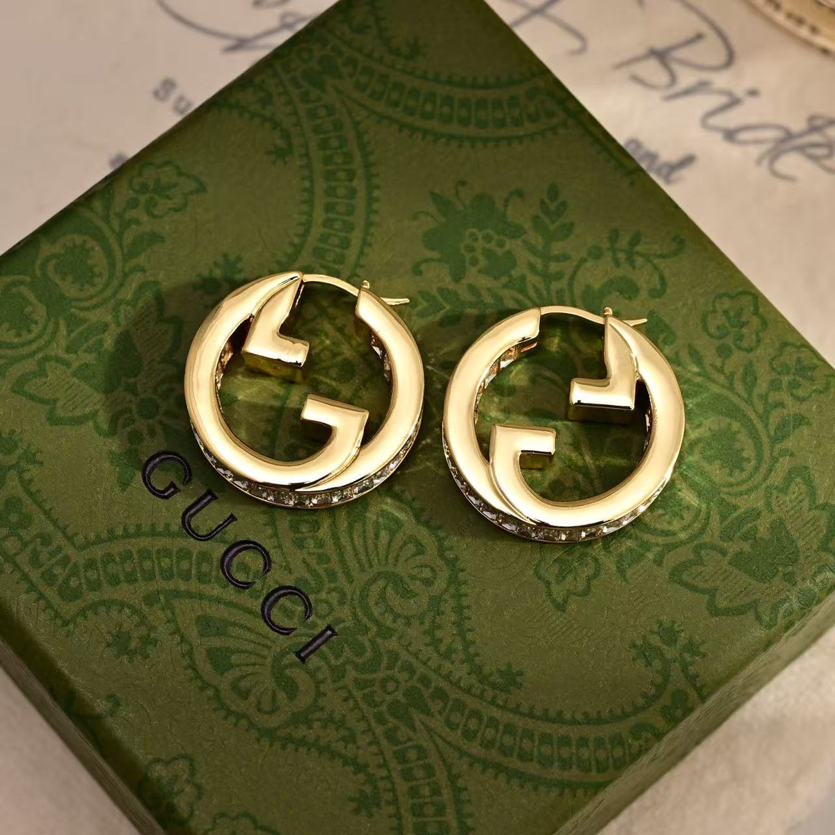 Geometric Emblem Stud Earrings in Polished Metal-Tone – Design 027 front product view