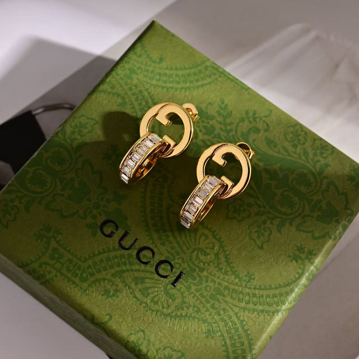 Geometric Emblem Stud Earrings in Polished Metal-Tone – Design 028 detail view
