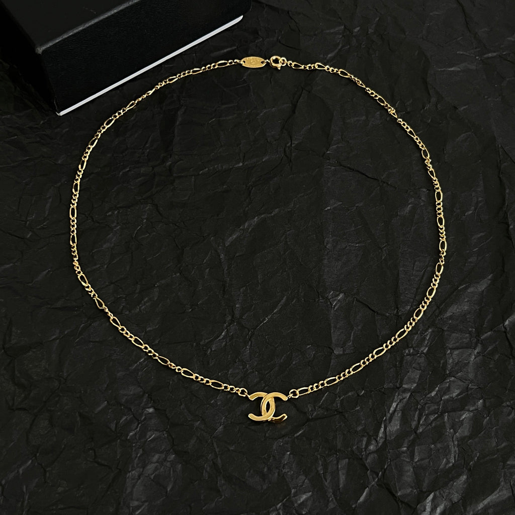 Double-C Emblem Pendant Necklace in Polished Metal-Tone – Design 064 front product view