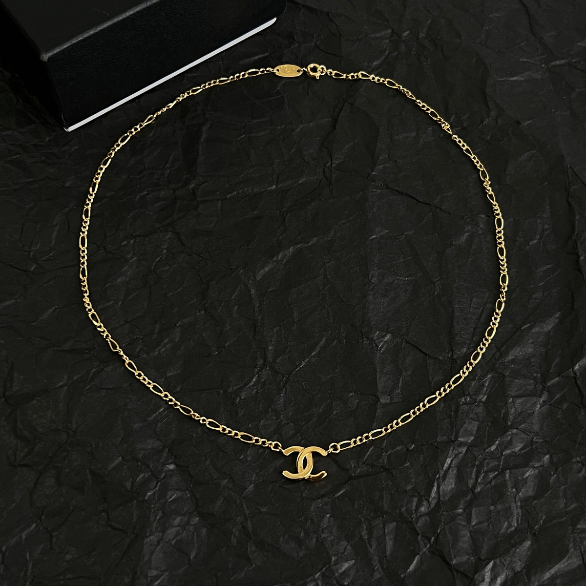 Double-C Emblem Pendant Necklace in Polished Metal-Tone – Design 064 front product view