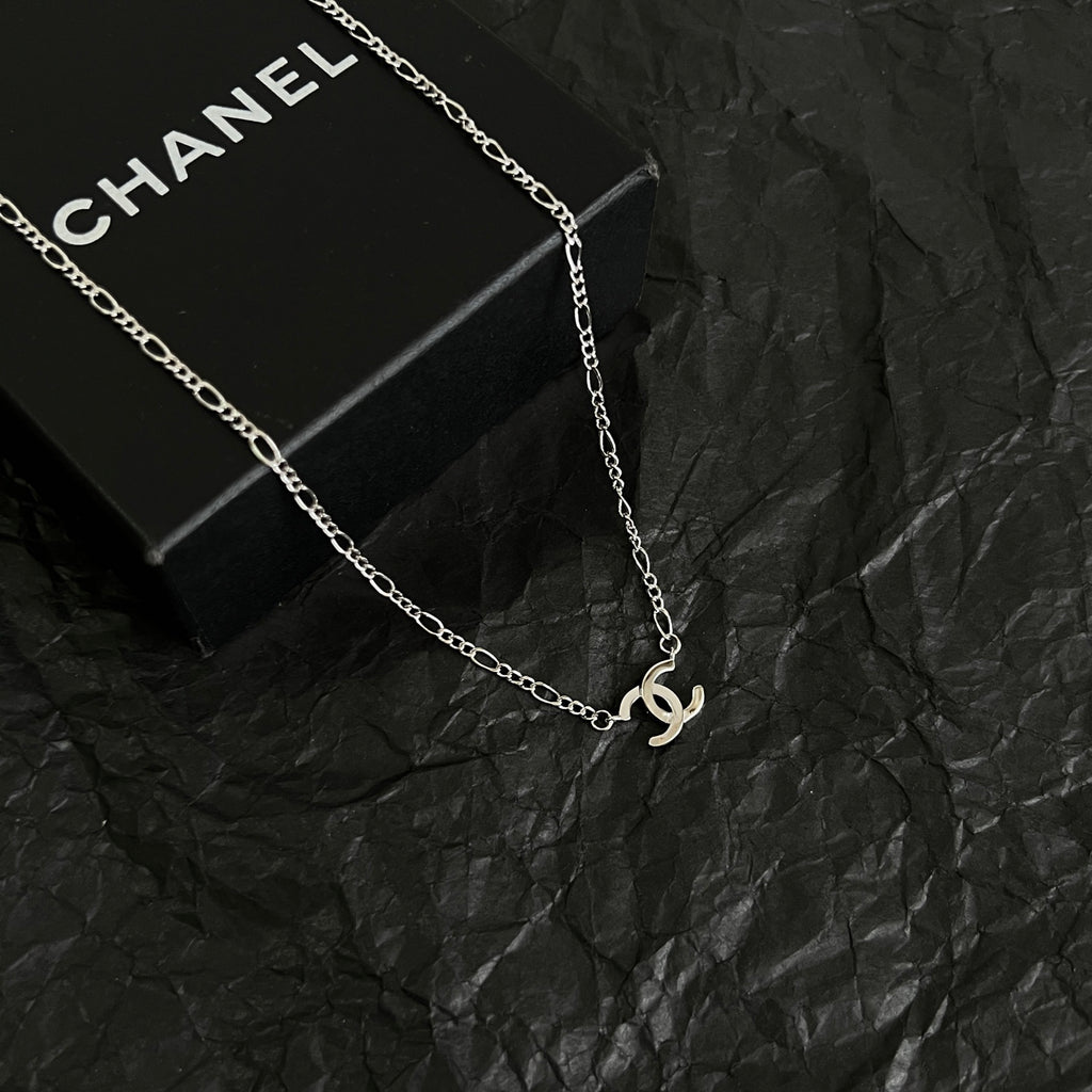 Double-C Emblem Pendant Necklace in Polished Metal-Tone – Design 066 main product view