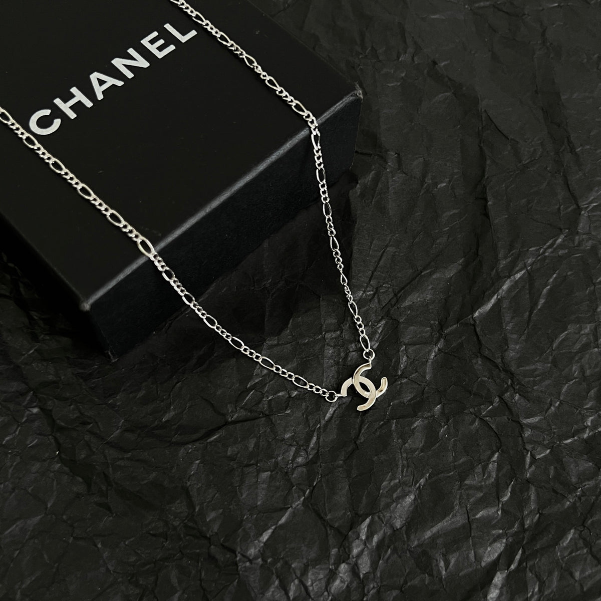 Double-C Emblem Pendant Necklace in Polished Metal-Tone – Design 066 main product view