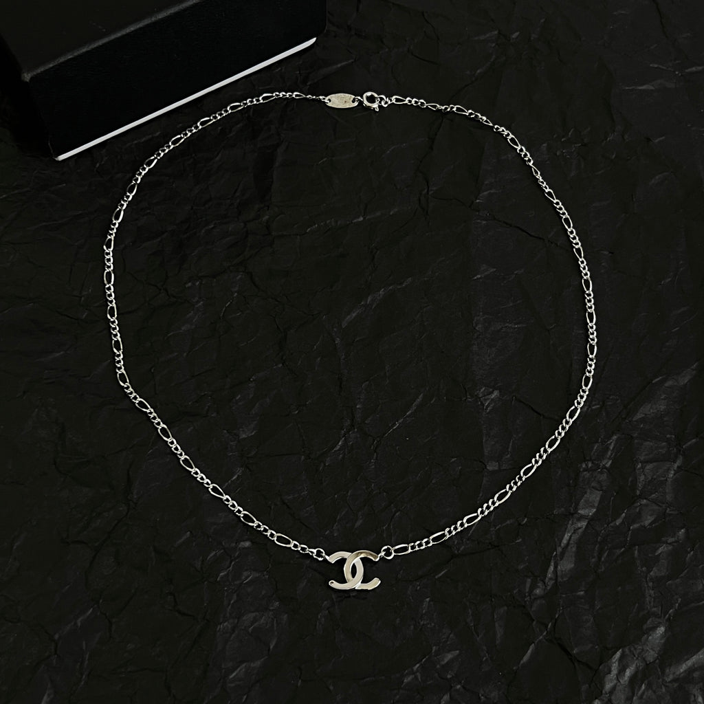 Double-C Emblem Pendant Necklace in Polished Metal-Tone – Design 066 front product view