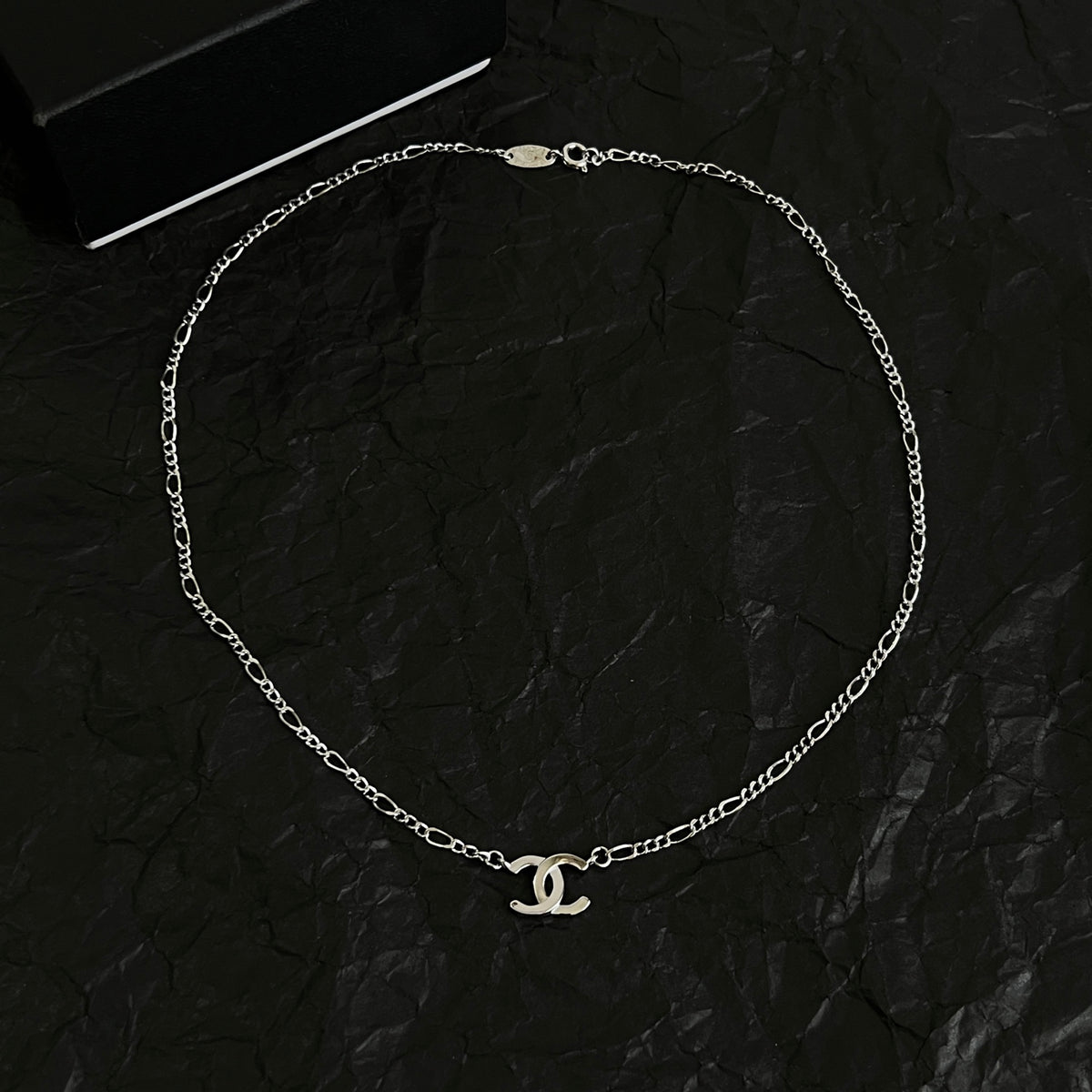 Double-C Emblem Pendant Necklace in Polished Metal-Tone – Design 066 front product view