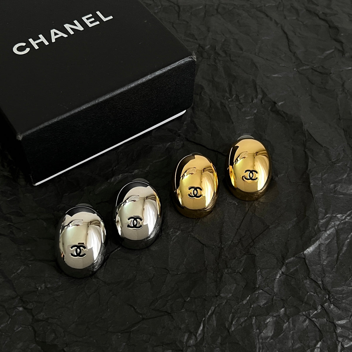 Signature Emblem Stud Earrings in Polished Metal-Tone – Design 087 detail view