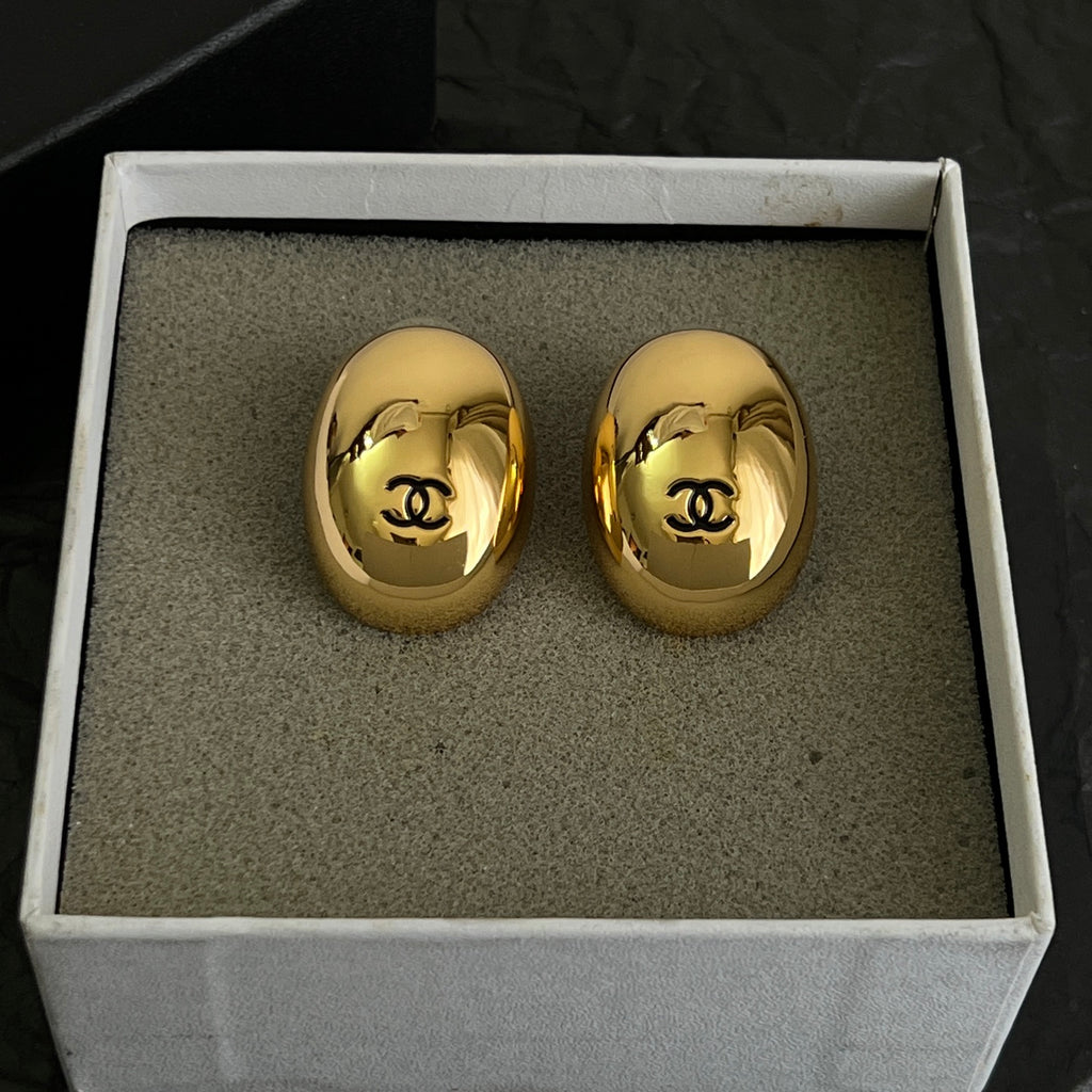 Signature Emblem Stud Earrings in Polished Metal-Tone – Design 088 close-up detail