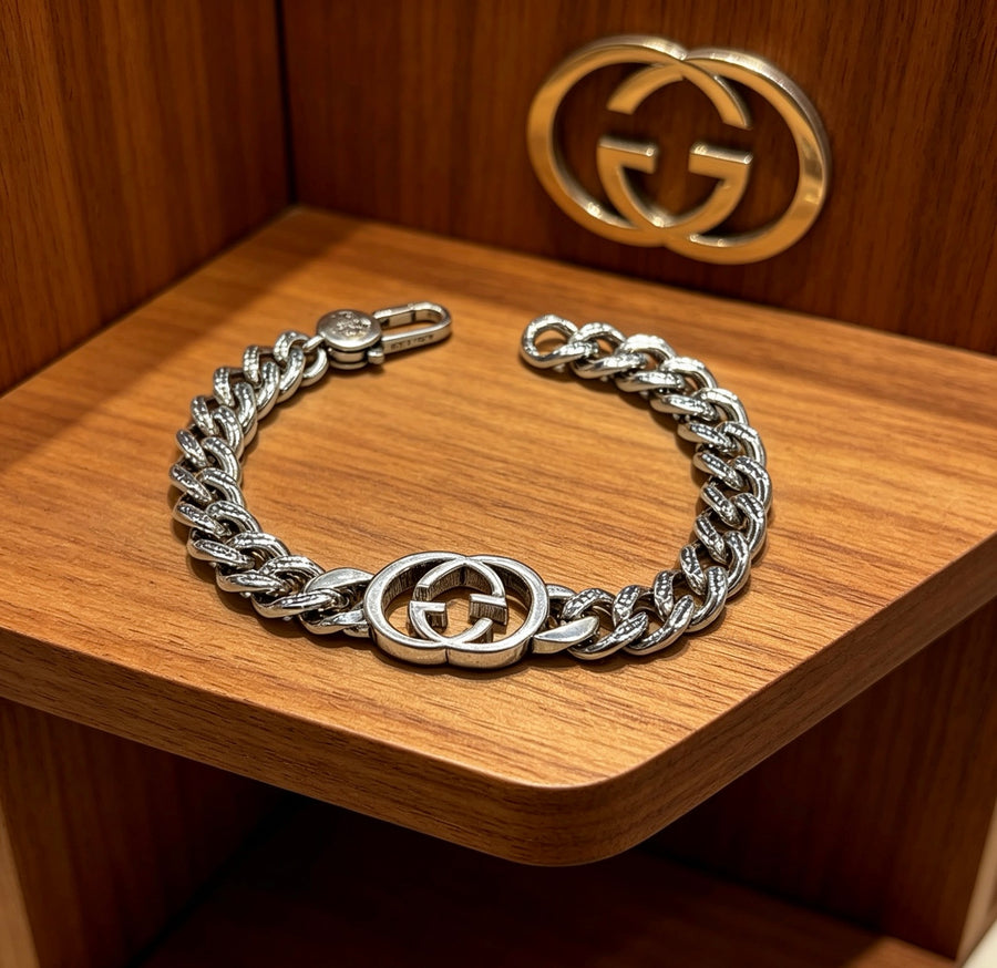 Geometric Emblem Bracelet in Polished Metal-Tone – Design 096 main product view