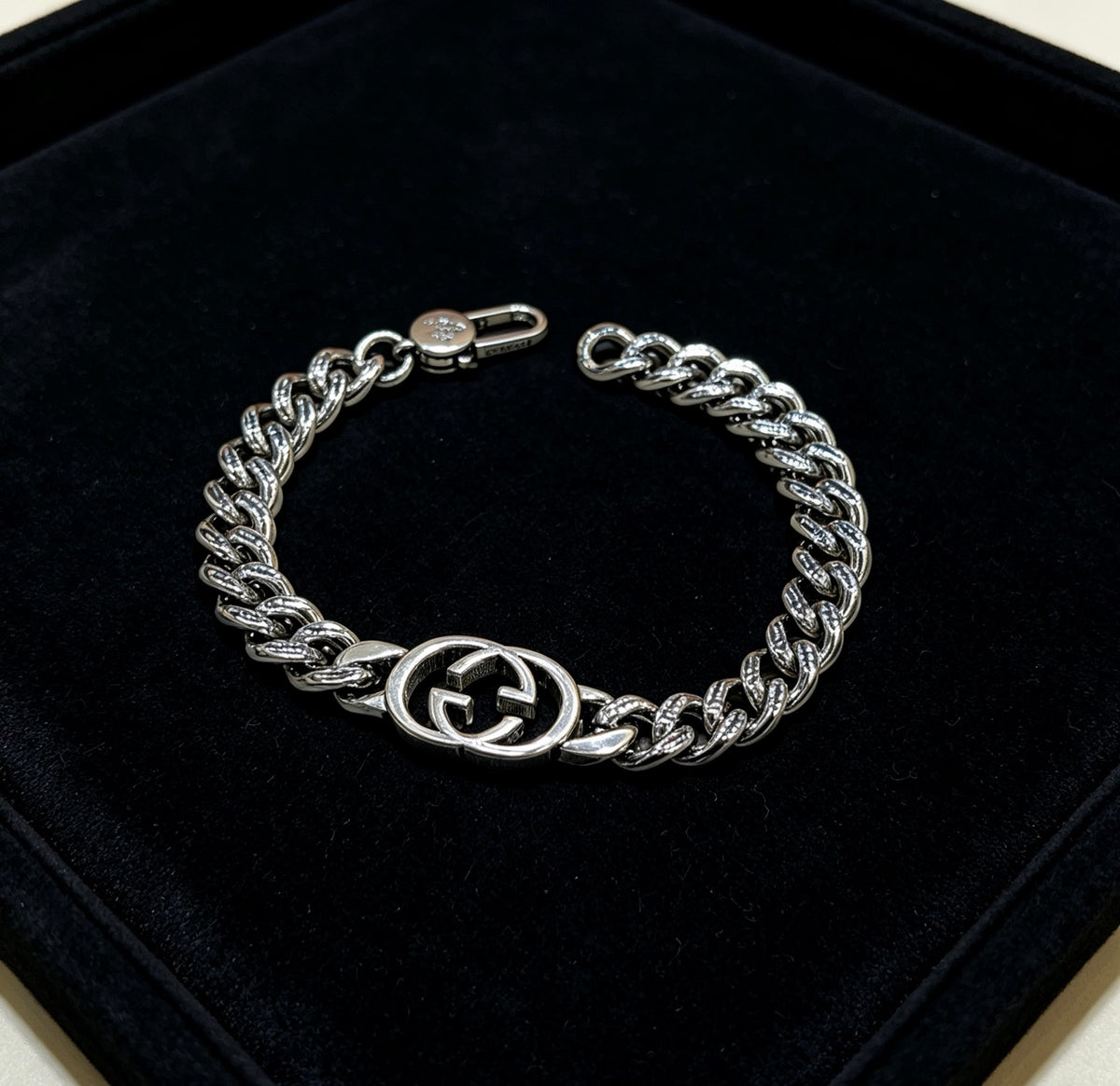 Geometric Emblem Bracelet in Polished Metal-Tone – Design 041 detail view