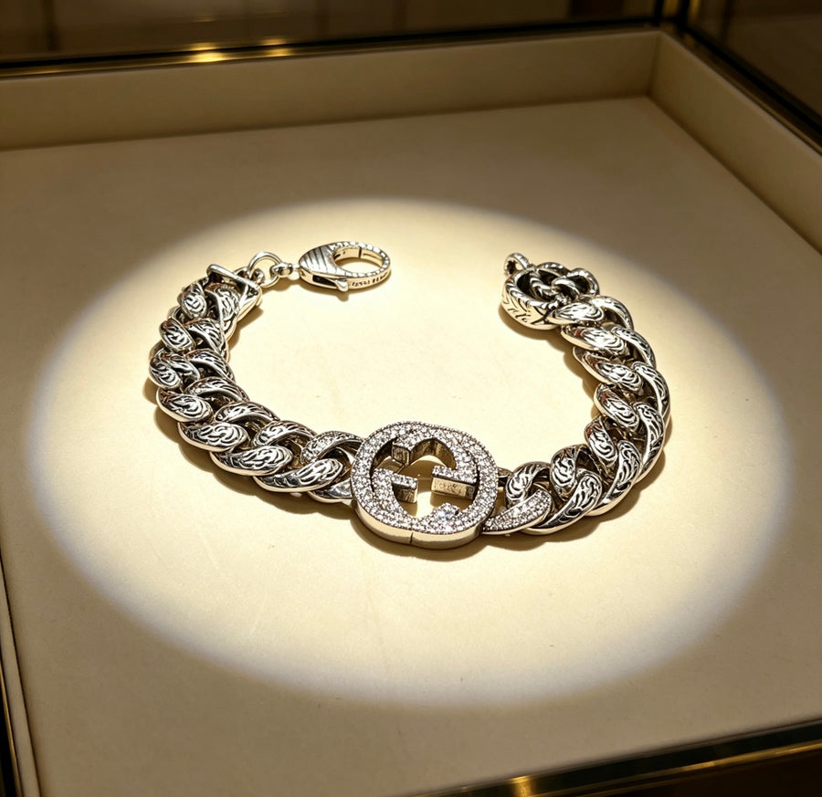Geometric Emblem Bracelet in Polished Metal-Tone – Design 095 main product view