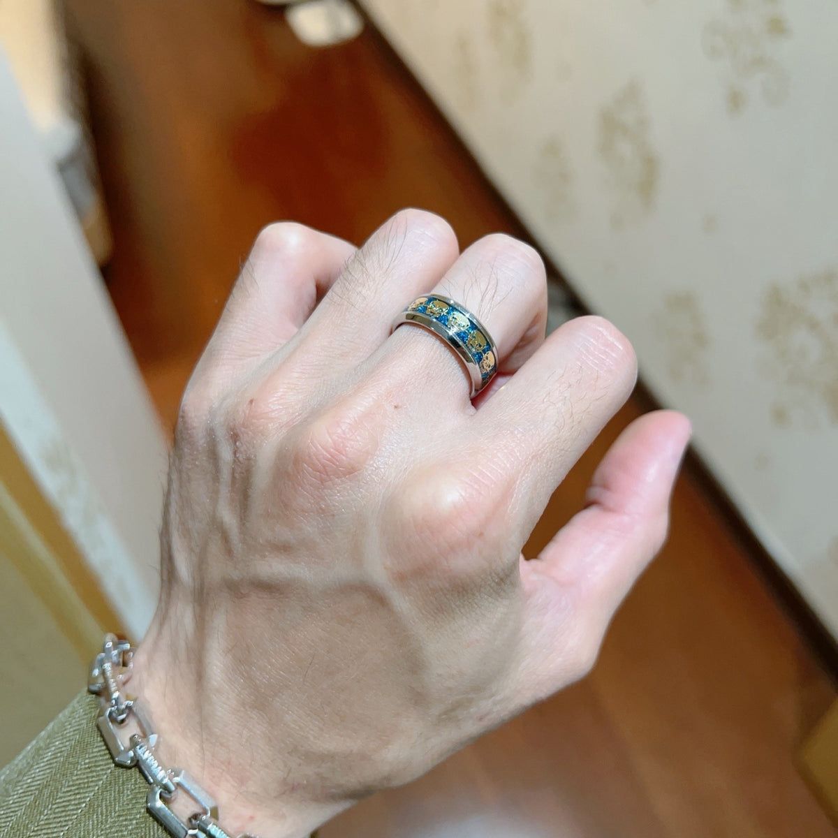 Geometric Emblem Statement Ring in Gold-Tone – Gold Detail – Design 003 detail view