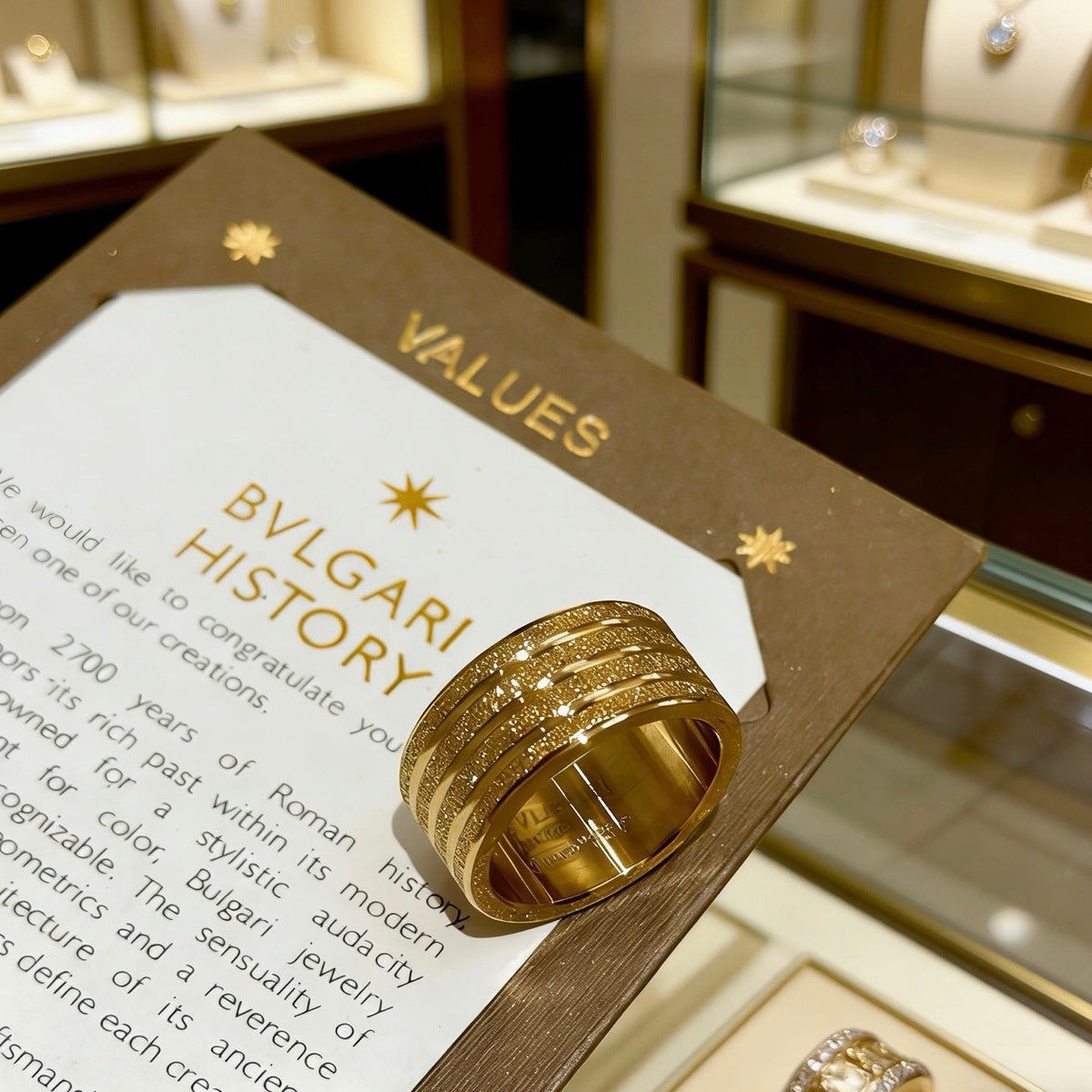 Geometric Emblem Statement Ring in Gold-Tone – Gold Detail – Design 002 detail view