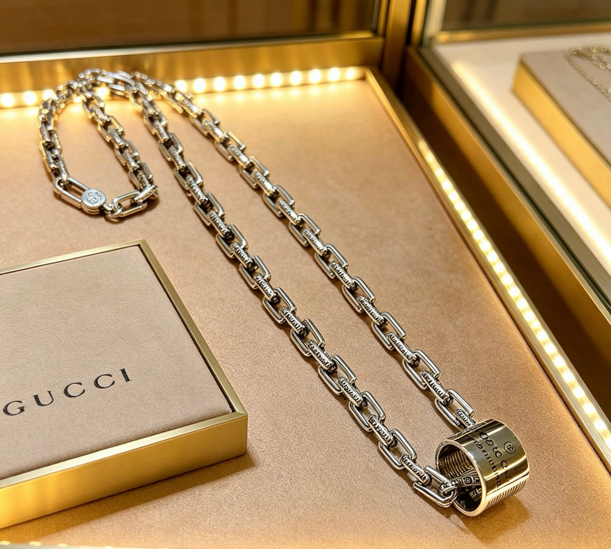 Double-G Emblem Pendant Necklace in Polished Metal-Tone – Design 189 main product view
