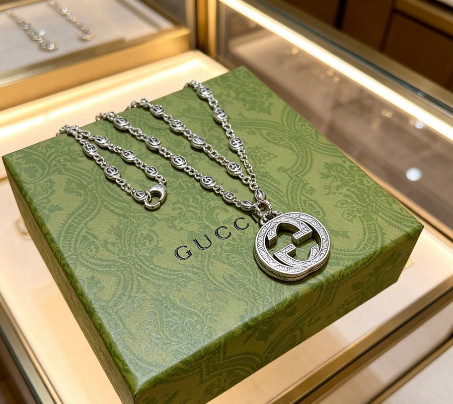 Double-G Emblem Pendant Necklace in Polished Metal-Tone – Design 188 main product view