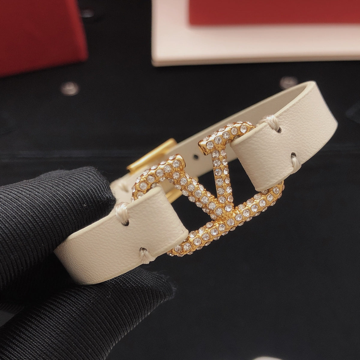 Signature Emblem Bracelet in Gold-Tone – White – Design 02 front view