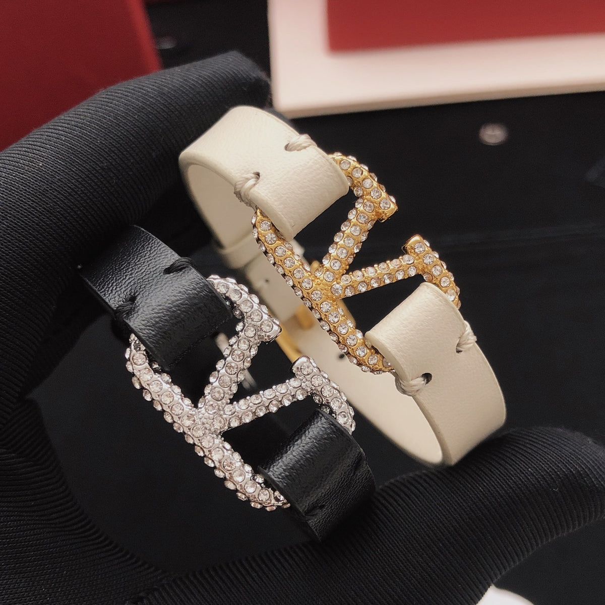 Signature Emblem Bracelet in Gold-Tone – White – Design 02 styled detail