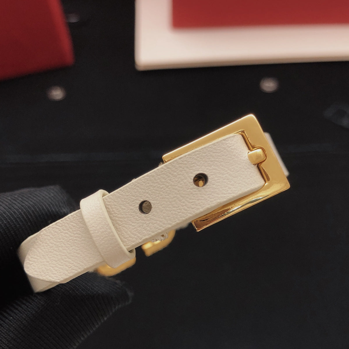 Signature Emblem Bracelet in Gold-Tone – White – Design 02 detail view