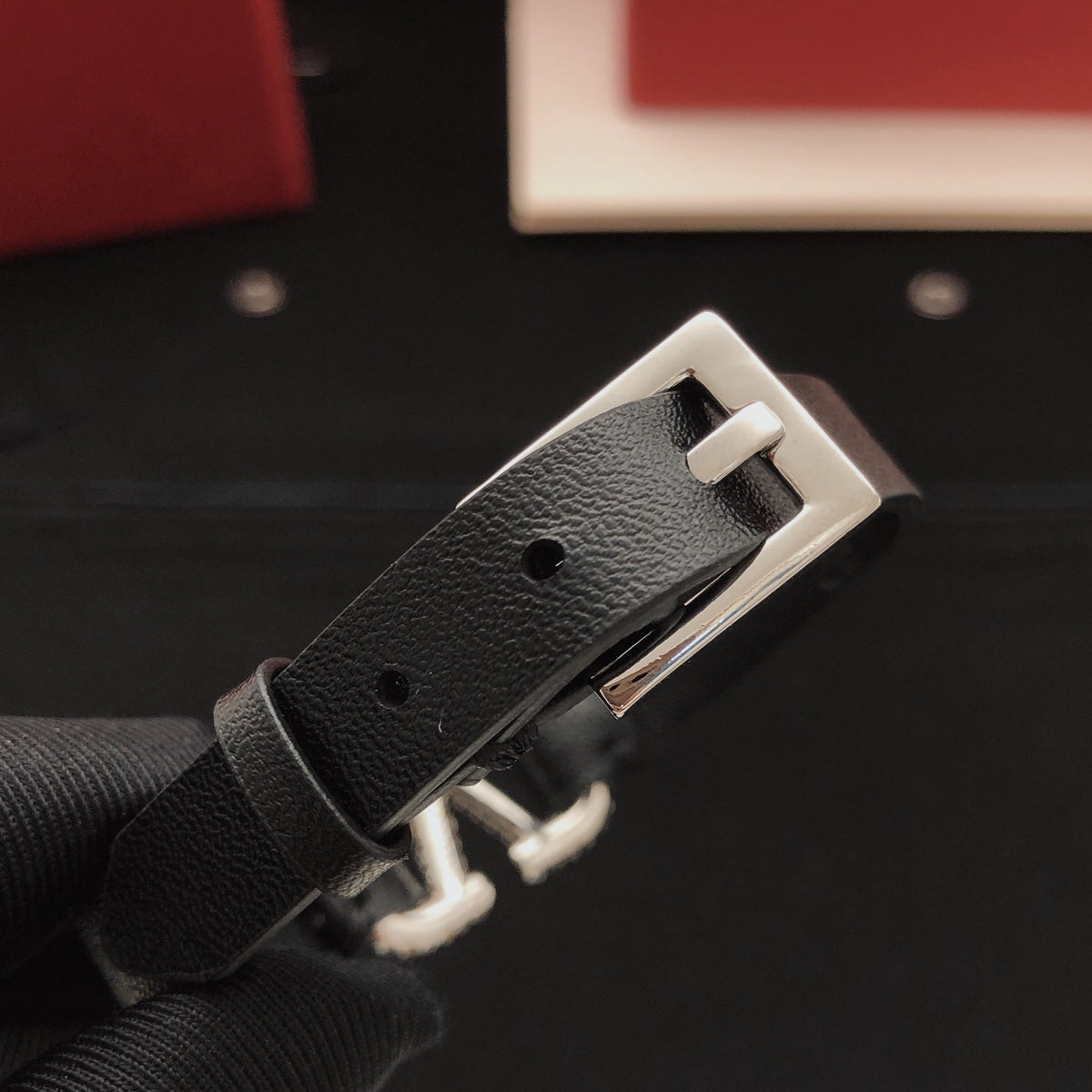Signature Emblem Bracelet in Gold-Tone – Black – Design 02 close-up view