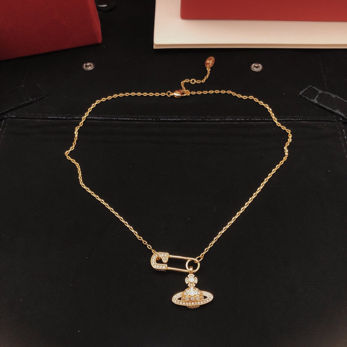 Orb Pendant Necklace in Polished Metal-Tone – Design 055 detail view